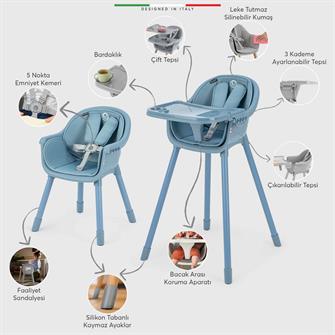 Elele Misto 4in1 Bebek Mama Sandalyesi ve Mama Oturağı İç Pedli Mavi