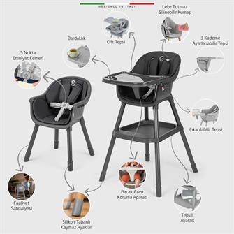 Elele Misto 2 4in1 Bebek Mama Sandalyesi ve Mama Oturağı İç Pedli Antrasit