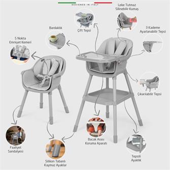 Elele Misto 2 4in1 Bebek Mama Sandalyesi ve Mama Oturağı İç Pedli Gri