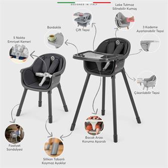 Elele Misto 4in1 Bebek Mama Sandalyesi ve Mama Oturağı İç Pedli Antrasit
