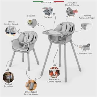 Elele Misto 4in1 Bebek Mama Sandalyesi ve Mama Oturağı İç Pedli Gri