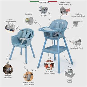 Elele Misto 2 4in1 Bebek Mama Sandalyesi ve Mama Oturağı İç Pedli Mavi