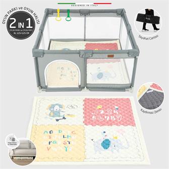 Elele Parma 2in1 Oyun Parkı Oyun Alanı ve Oyun Matı Halısı 125x125 cm Koyu Gri