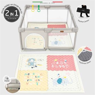 Elele Parma 2in1 Oyun Parkı Oyun Alanı ve Oyun Matı Halısı 125x125 cm Kahverengi