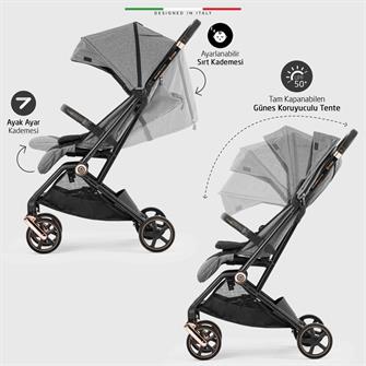 Elele Plane 2 Kabin Tipi Bebek Arabası Rose Gri-Siyah