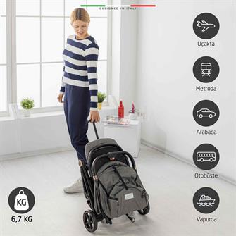 Elele Plane 2 Kabin Tipi Bebek Arabası Rose Siyah-Gri