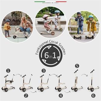 Elele Potenza 4in1 Ebeveyn Kontrollü 5 Tekerlekli Çocuk Scooter Işıklı Oturaklı Siyah