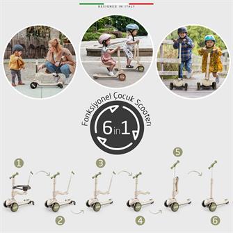 Elele Potenza 4in1 Ebeveyn Kontrollü 5 Tekerlekli Çocuk Scooter Işıklı Oturaklı Yeşil