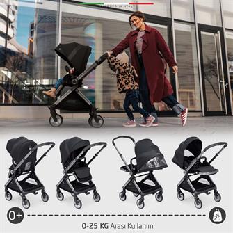 Elele Rotabile Premium Çift Yönlü Bebek Arabası Siyah