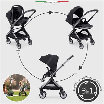 Elele Rotabile Premium Travel Sistem Bebek Arabası Siyah
