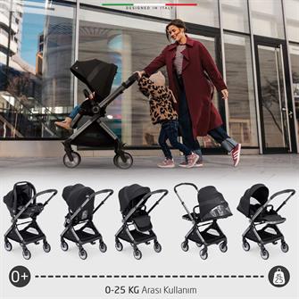 Elele Rotabile Premium Travel Sistem Bebek Arabası Siyah