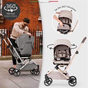 Elele Rotante 360° Dönebilen Çift Yönlü Kabin Tipi Travel Bebek Arabası Siyah
