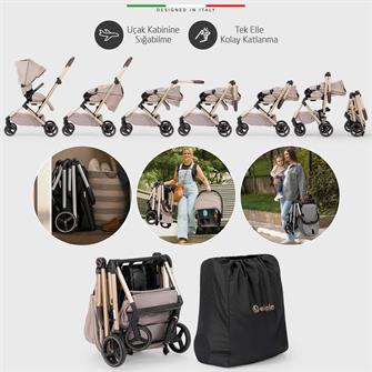 Elele Rotante 360° Dönebilen Çift Yönlü Kabin Tipi Travel Bebek Arabası Bej
