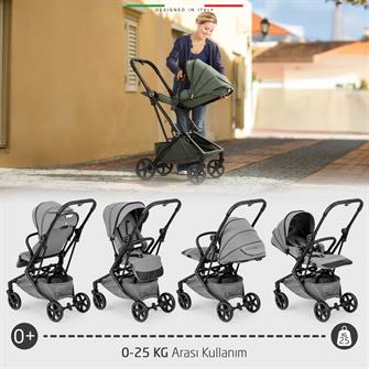Elele Rotativo Çift Yönlü Kabin Tipi Bebek Arabası Gri