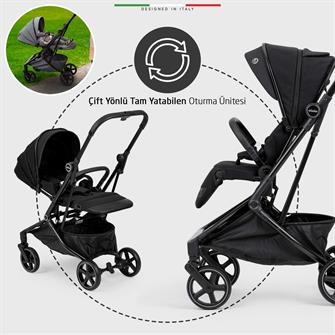 Elele Rotativo Çift Yönlü Kabin Tipi Bebek Arabası Siyah