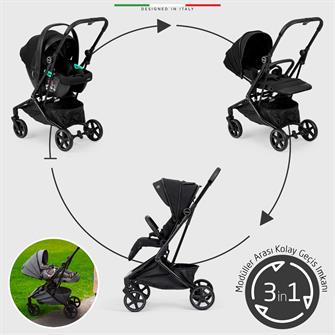 Elele Rotativo Çift Yönlü Kabin Tipi Travel Bebek Arabası Siyah