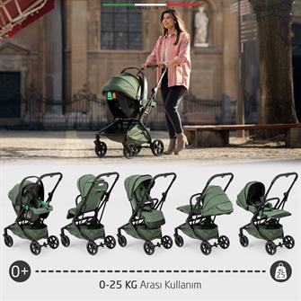 Elele Rotativo Çift Yönlü Kabin Tipi Travel Bebek Arabası Yeşil