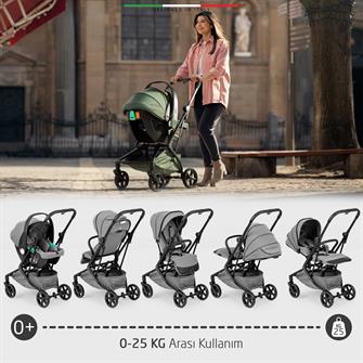 Elele Rotativo Çift Yönlü Kabin Tipi Travel Bebek Arabası Gri