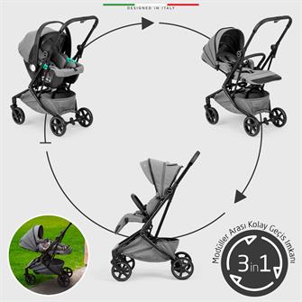 Elele Rotativo Çift Yönlü Kabin Tipi Travel Bebek Arabası Gri