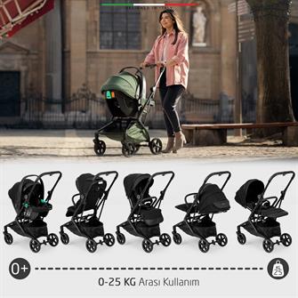 Elele Rotativo Çift Yönlü Kabin Tipi Travel Bebek Arabası Siyah