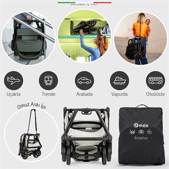 Elele Rotativo Çift Yönlü Kabin Tipi Travel Bebek Arabası Gri