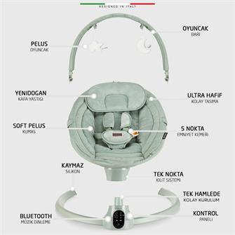 Elele Sette Elektrikli Otomatik Sallanan Ana Kucağı Yeşil