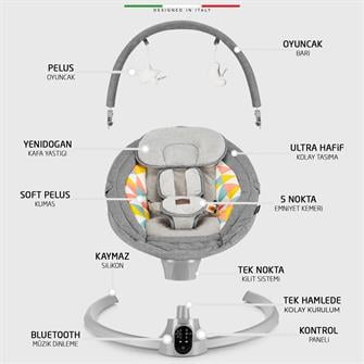 Elele Sette Elektrikli Otomatik Sallanan Ana Kucağı Gri