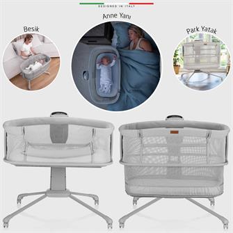 Elele Sonno 3in1 Elektrikli Otomatik Sallanan Anne Yanı Beşik Park Yatak Kademeli Gri