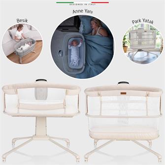 Elele Sonno 3in1 Elektrikli Otomatik Sallanan Anne Yanı Beşik Park Yatak Kademeli Bej