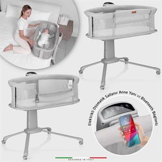 Elele Sonno 3in1 Elektrikli Otomatik Sallanan Anne Yanı Beşik Park Yatak Kademeli Gri