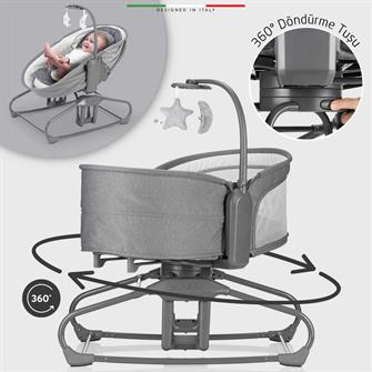 Elele Verde Elektrikli Otomatik Sallanan Ana Kucağı Beşik 360° Dönebilir Kademeli Gri