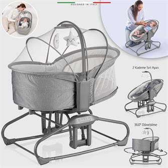 Elele Verde Elektrikli Otomatik Sallanan Ana Kucağı Beşik 360° Dönebilir Kademeli Gri