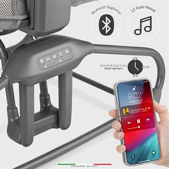 Elele Verde Elektrikli Otomatik Sallanan Ana Kucağı Beşik 360° Dönebilir Kademeli Gri