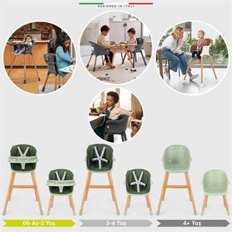 Elele Verona 4in1 Ahşap Bebek Mama Sandalyesi ve Mama Oturağı Deri Pedli Yeşil