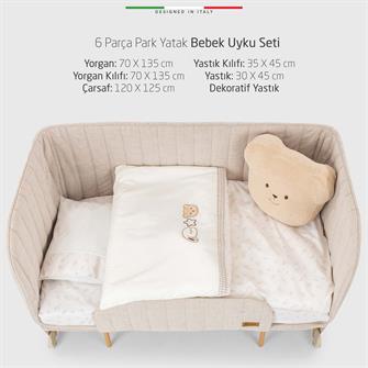 EleleLife Baby Bear 6 Parça Oyun Parkı Park Yatak Bebek Uyku Seti Bej