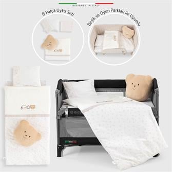 EleleLife Baby Bear 6 Parça Oyun Parkı Park Yatak Bebek Uyku Seti Bej