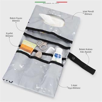 EleleLife Bebek Bakım Organizer Çantası Cigno Gri