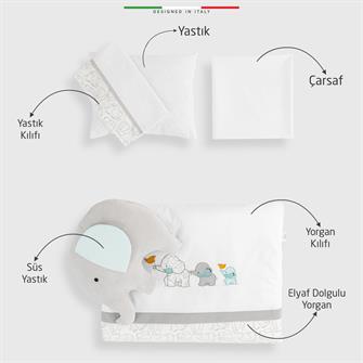 EleleLife Elephant 6 Parça Oyun Parkı Park Yatak Bebek Uyku Seti Beyaz