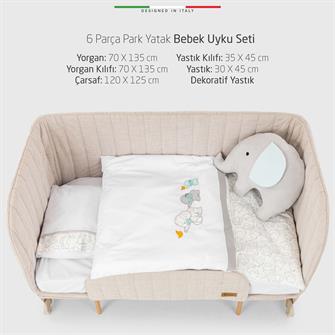 EleleLife Elephant 6 Parça Oyun Parkı Park Yatak Bebek Uyku Seti Beyaz