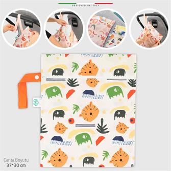 EleleLife Islak Kuru ve Kirli Bebek Çantası Sıvı Geçirmez XL Büyük Boy 37x30 cm Animals