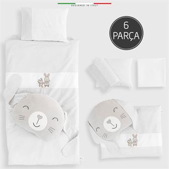 EleleLife Rabbit 6 Parça Oyun Parkı Park Yatak Bebek Uyku Seti Gri