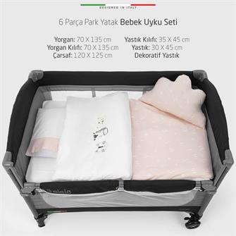 EleleLife Rain 6 Parça Oyun Parkı Park Yatak Bebek Uyku Seti Pudra