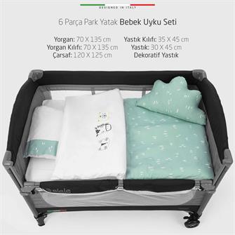 EleleLife Rain 6 Parça Oyun Parkı Park Yatak Bebek Uyku Seti Mint