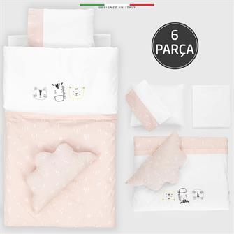 EleleLife Rain 6 Parça Oyun Parkı Park Yatak Bebek Uyku Seti Pudra