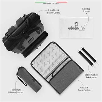 EleleLife Venice 3in1 Anne Bebek Bakım Çantası Siyah-Gri