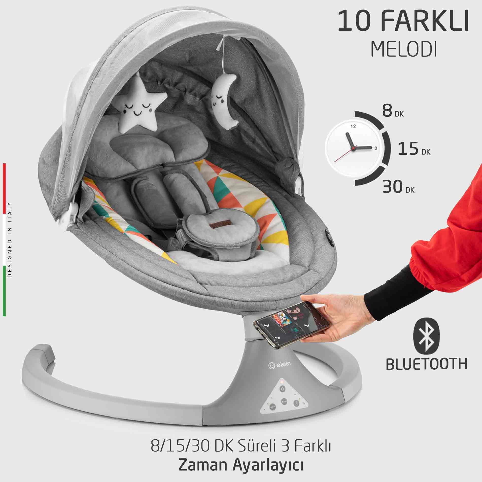 Elele Dormire Elektrikli Otomatik Sallanan Ana Kucağı Gri - Elele Baby