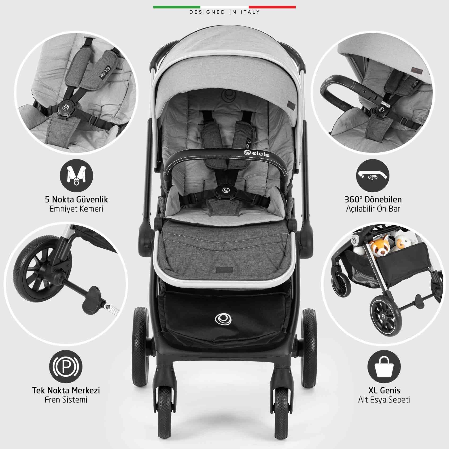 Elele Lula Çift Yönlü Bebek Arabası Siyah-Gri
