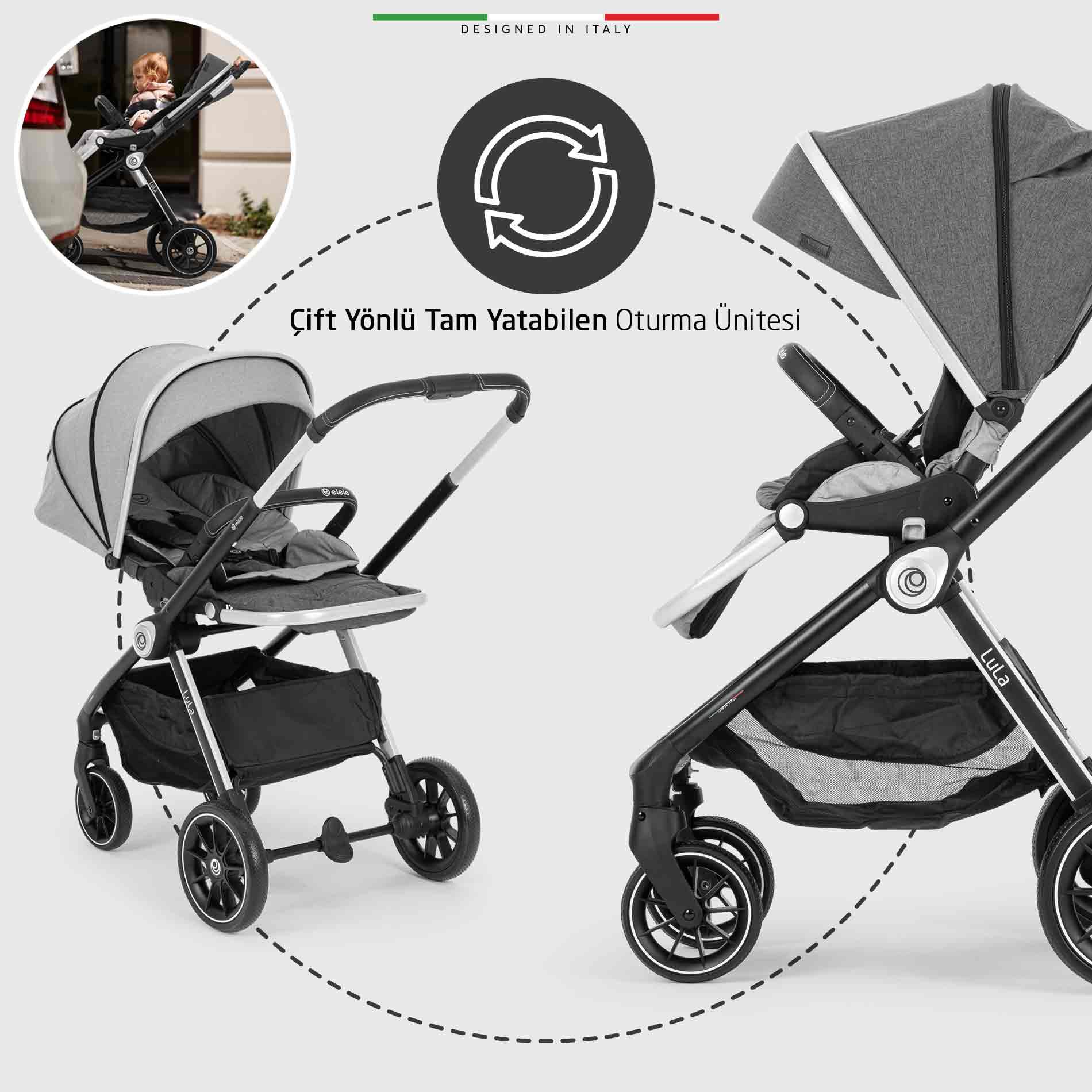 Elele Lula Çift Yönlü Bebek Arabası Siyah-Gri