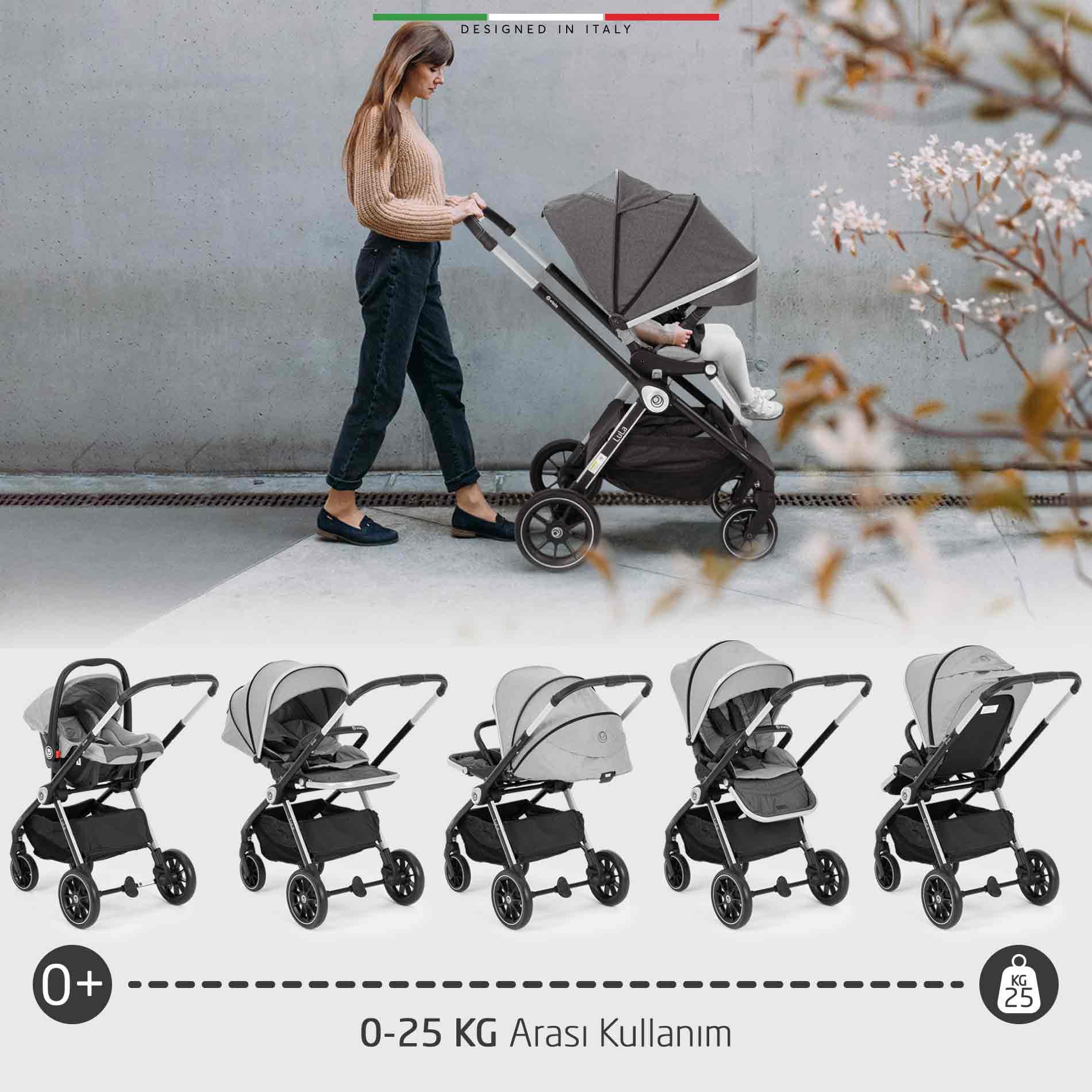 Elele Lula Travel Sistem Bebek Arabası Gri-Siyah - Elele Baby