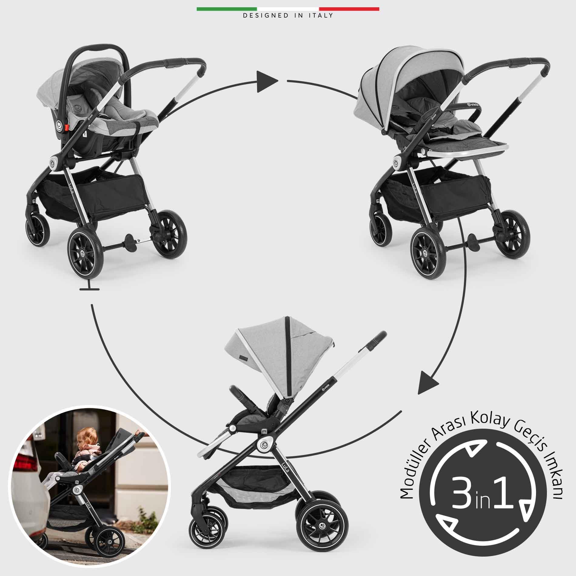 Elele Lula Travel Sistem Bebek Arabası Gri-Siyah